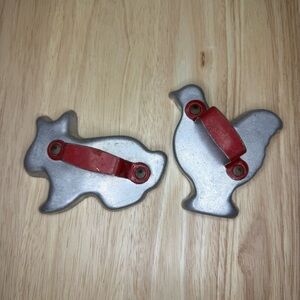 Vintage Rabbit & Chicken Cookie Cutters with Red Handles
